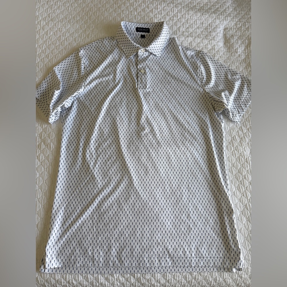 White and Navy Performance Jersey Polo